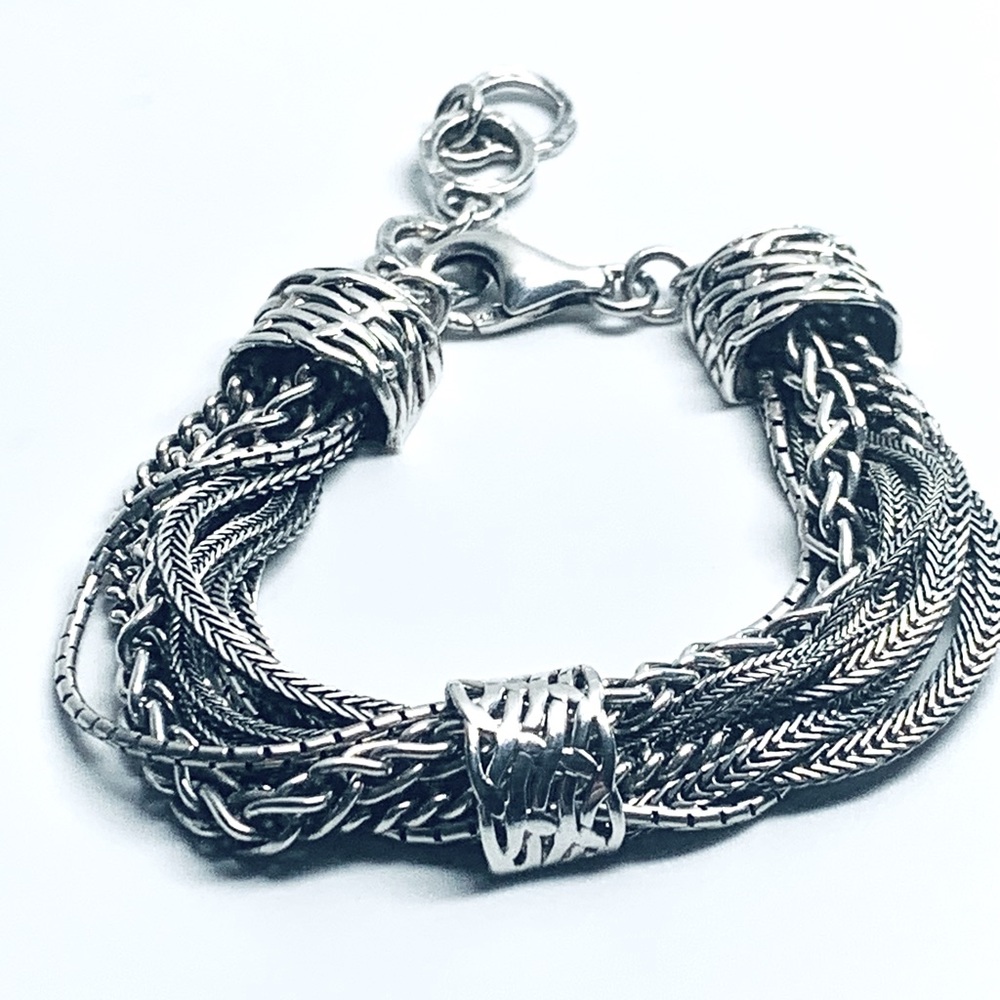 Silpada Sterling TALK OF THE TOWN Mixed Chain 3-Station Bali-Inspired Bracelet - Picture 10 of 16